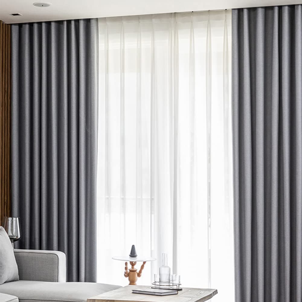 NeoStyle 2 Piece 100% Blackout Curtain Panel Double Layer Super Thick Insulated Grommet Thermal Energy Saving Blackout Draperies (Grey, Width 160*Length 260 cm)