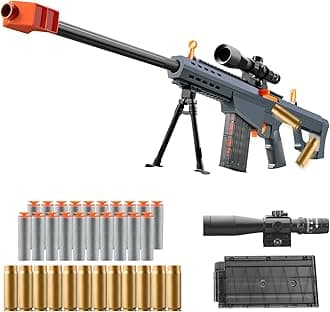 Bsyzyani Soft Bullet Toy Gun Dart Foam Pellet Blasters Shell ejecting Shotgun Cool Stuff Gifts for boy Age 8+ 9 10 11 12 Year Old Kid Shooting Game with Scope Sniper Rifle (Grey)