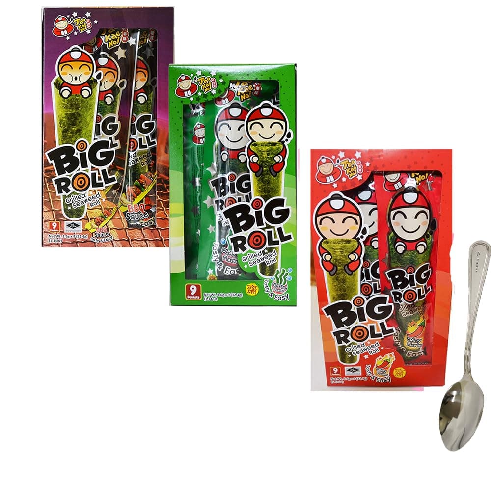 Big Roll Grilled Seaweed Roll 9 Packets Per Box Comes with 1 Z. Emma spoon (Spicy+BBQ+Classi)