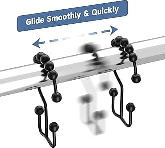 Titanker Shower Curtain Hooks Rings, Anti-Rust Metal Double Glide Shower Hooks for Bathroom Shower Rods Curtains, Set of 12 Hooks - Matte Black