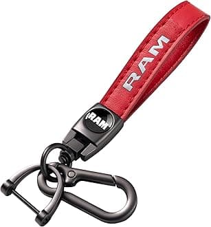 leather car keychain set for Dodge RAM men and women family present keychain key ring lanyard accessories (red)