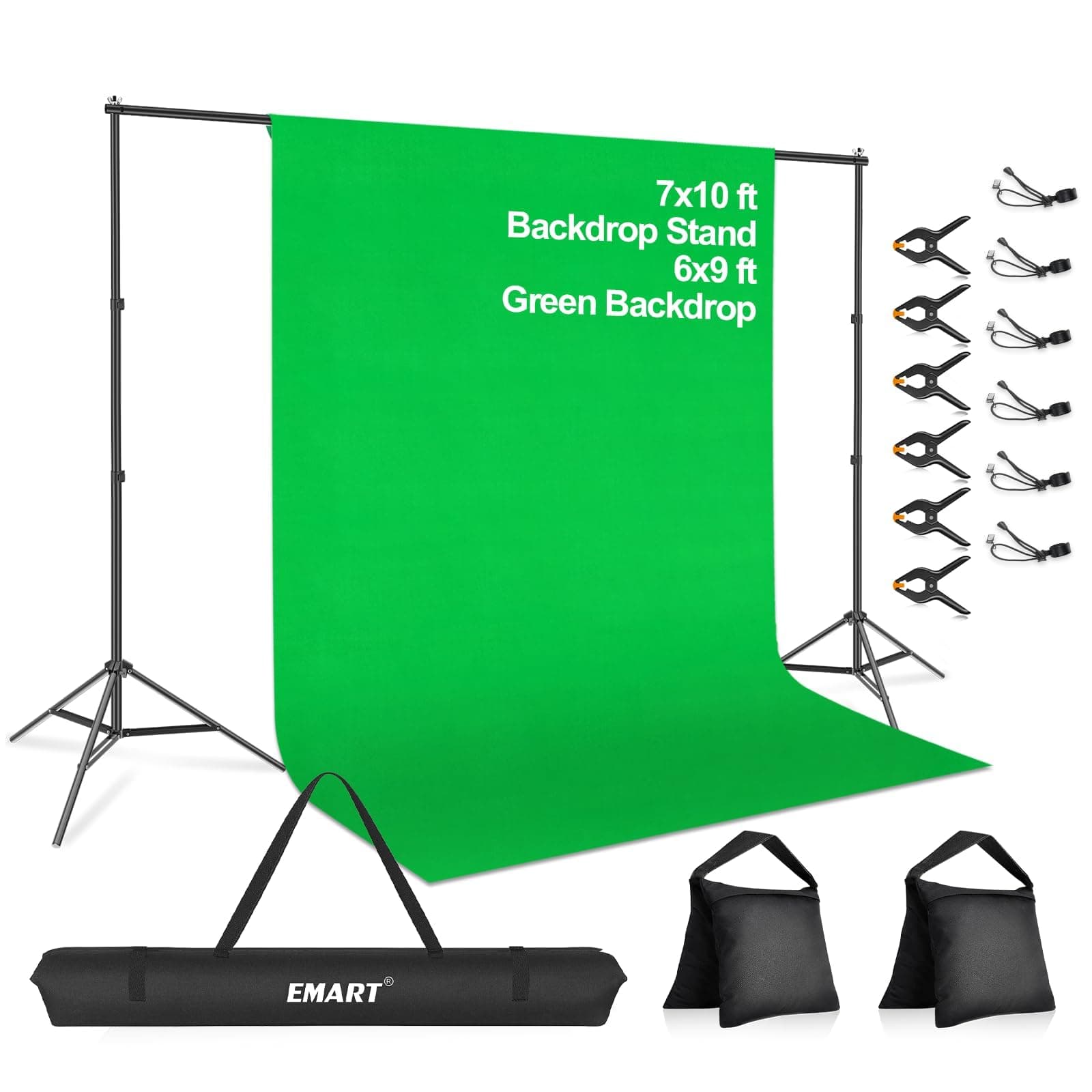 Green Screen Background with Stand, Adjustable 7x10ft Backdrop Frame with 6x9ft Greenscreen, Photography Support System Kit for Photo Video Studio, Portrait, Photoshoot, Parties, Wedding