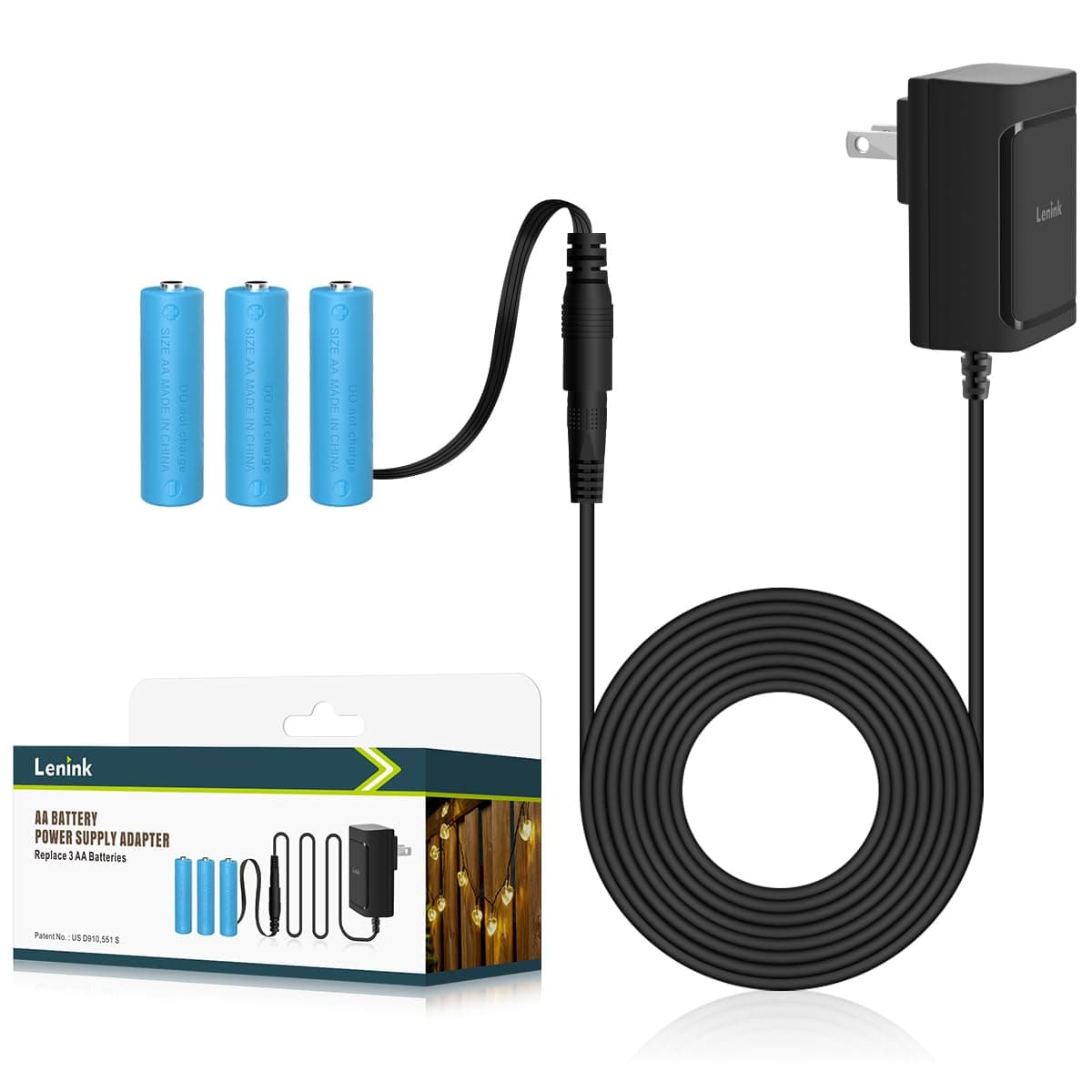 Lenink AC Power Supply Adapter for 3 AA Battery, AA Battery Replacement Adapter for LED Light, Decorations (Black)