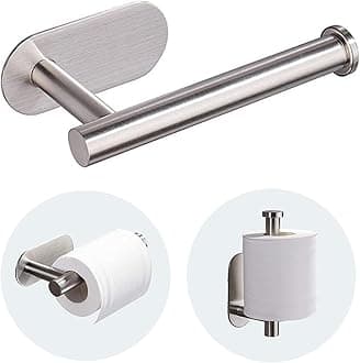 Toilet Paper Holder - Self Adhesive Toilet Paper Holder Wall Mount for Bathroom, SUS 304 Stainless Steel Command Strip Toilet Paper Roll Holder Stick On Wall, No Drilling - Brushed Nickel