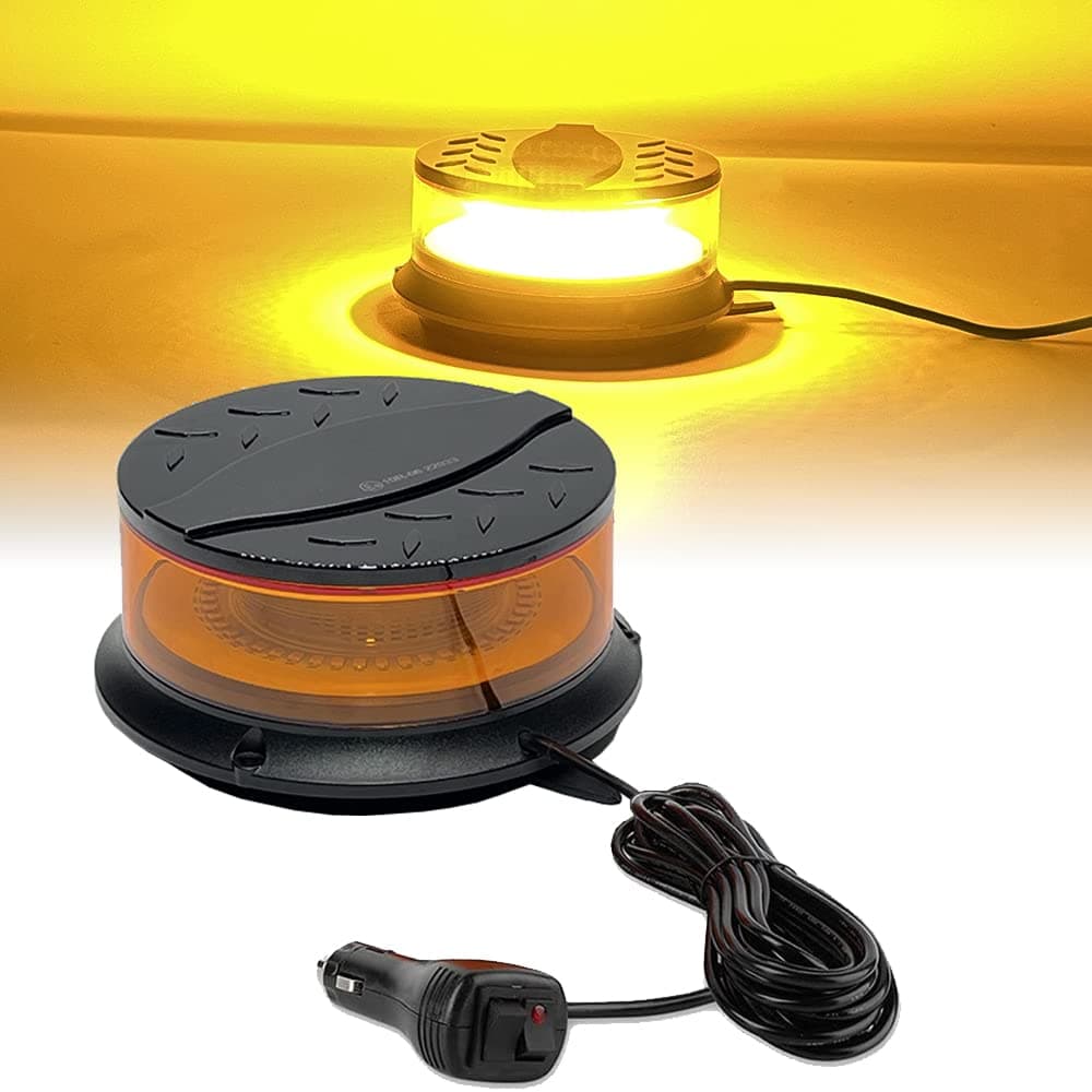 LED Emergency Strobe Light, Magnetic Warning Flashing Light with 48 Super Bright LEDs & 8 Flashing Modes, Amber Beacon Light for Construction Vehicle Tow Trailer Truck Tractor Bus Forklift Car
