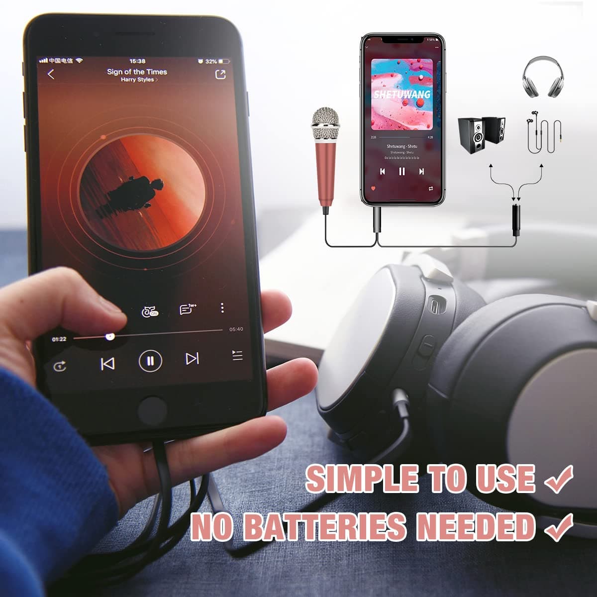 DELADOLA (2pack) Mini Microphone Tiny Microphone for Mobile Phone Laptop Notebook Apple iPhone Sumsung Android（Silver+Rose Gold）