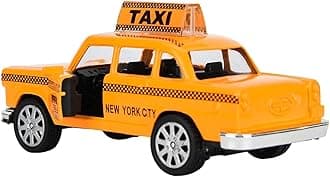 NYC Taxi in Yellow Cab Model,1:32 Alloy Die-cast Vintage New York Taxi Pull Back Vehicles with Sound&Light Doors Openable Collectible Car Toy for Kids (Type A)