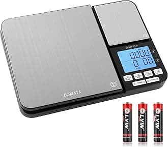 BOMATA0.01g & 5kg/11lb Dual Platform Kitchen Scale with Two Precision 0.1 g & 0.01 g/0.001 oz, Grams and Ounces, Digital Scales with Stainless Steel, B611 Grey