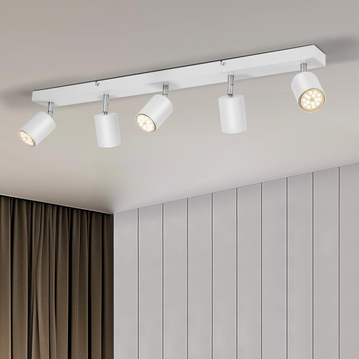 – LED Ceiling Light Fitting 5 Way, Adjustable Spotlights Ceiling Lights White, Spotlight Bar Including 5 X GU10 Bulbs Natural White 4000K 550lm, Modern Kitchen Spot Lights for Hallway Bedroom