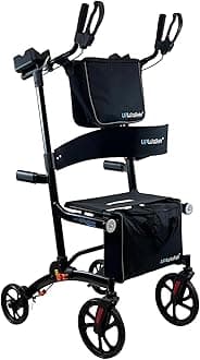LifeWalker UPWalker EZ Lite Upright Walker for Adults & Seniors – Lightweight Adjustable Upright Rollator with Seat, Hand Brakes & Accessories