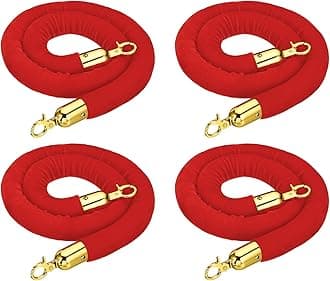 PATIKIL 4 Feet Red Velvet Stanchion Rope, 4 Pack Crowd Control Barrier Rope with Snap Hooks for Posts Stands Queue Divider of Hotel Theater, Golden