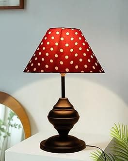 Homesake ®Black Metal Table Lamp,Incandescent,for Living Room,Modern Bedside Light with Pleated Shade,Decorative Night Lamp for Bedroom,Study,Office,Home Decor Lighting,E27 Holder,Urn,(Red Dot)