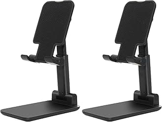 2 Pcs Folding Cell Phone Stand, Fully Adjustable Angle Height Phone Stand for Desk, Foldable/Portable Desktop Phone Holder Compatible with All Phone 14 13 12 11 Smartphones (Black and Black)