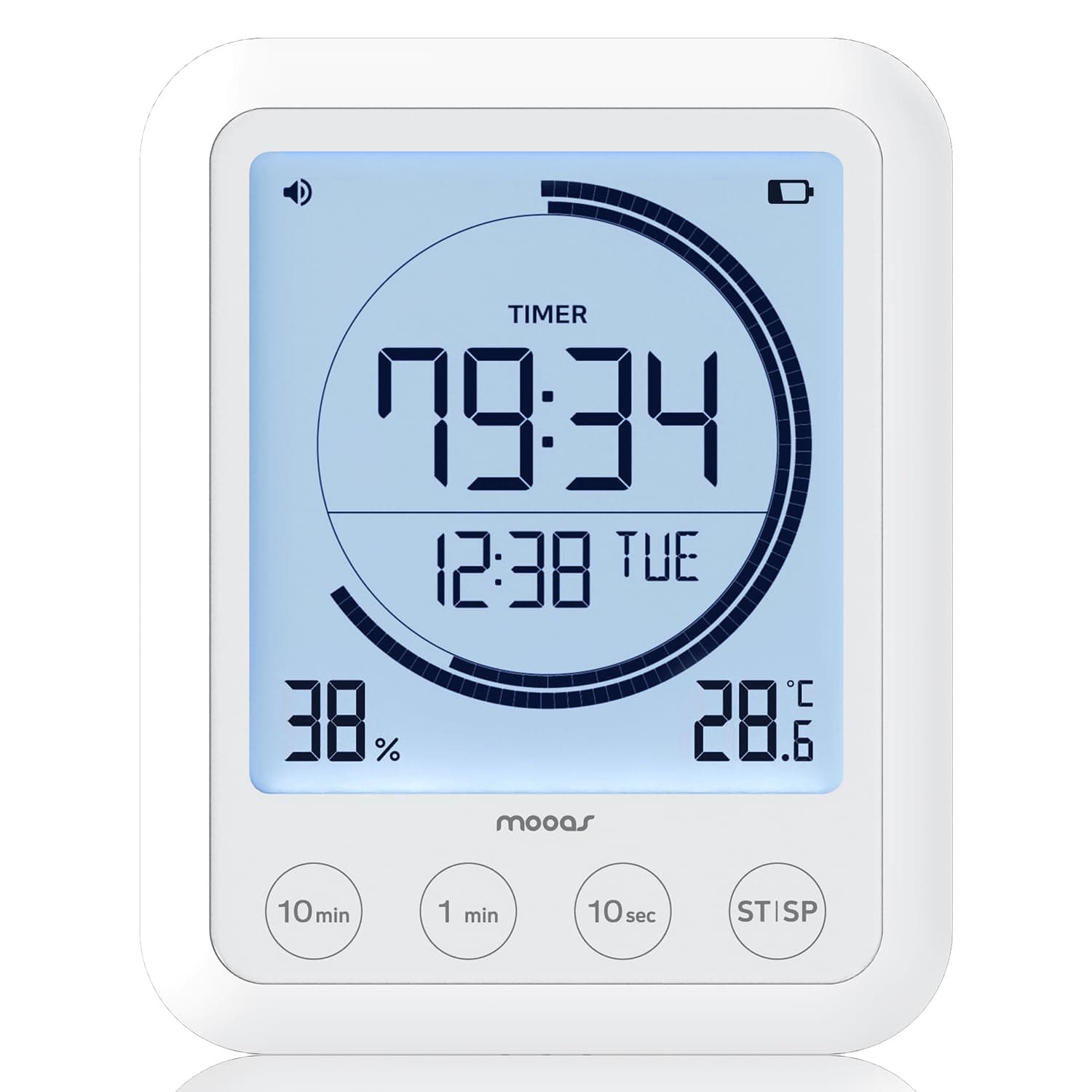 Visual Shower Clock Digital Bathroom Shower Clock Waterproof Shower Timer, Temperature & Humidity, Large Backlit Display, Countdown Countup Productivity Timer for Kitchen & Bathroom