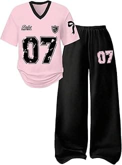 SOLY HUX Girl's Jersey Shirt 2 Piece Athletic Outfits Oversized Tee and Sweatpants Suit Pant Sets for Teen Girls