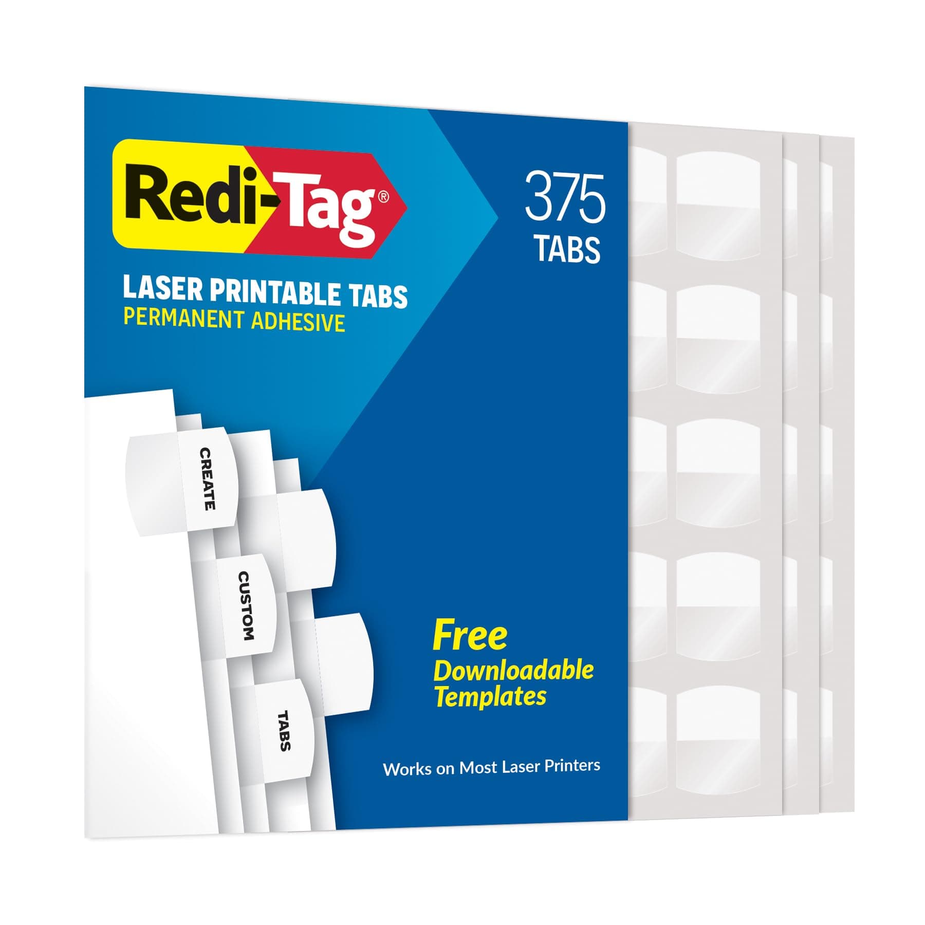 Redi-Tag Laser Index Tabs, Divider Tabs, Permanent Adhesive Index Labels, Customizable Divider Labels, Divider Labels for School, Home and Office, 1-1/8" x 1-1/4", White, 375 Tabs, (B39017)