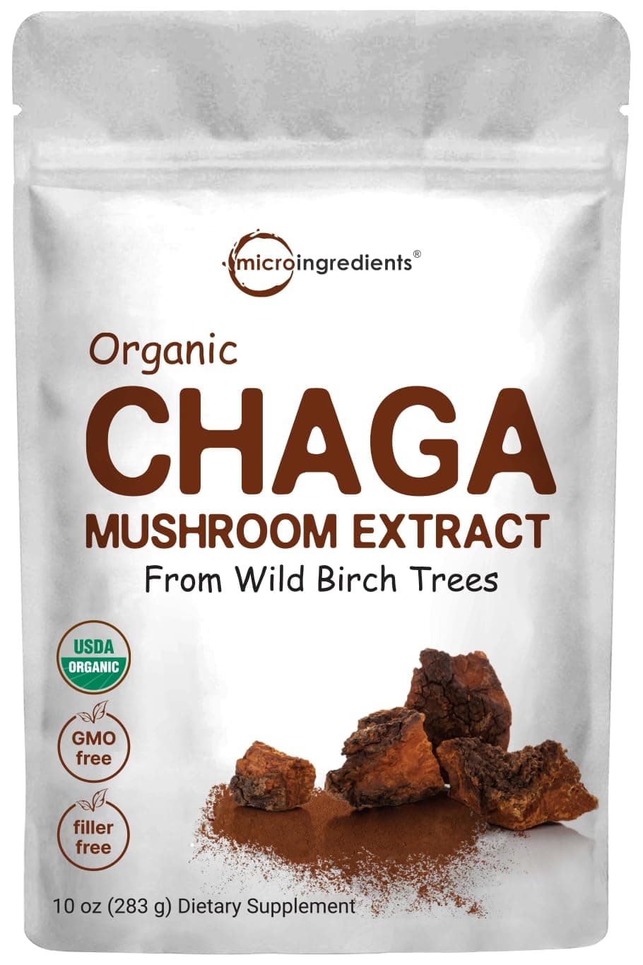 Micro Ingredients Organic Chaga Mushroom Extract, 10 oz | 100:1 Wild Harvested | Supports Immune & Antioxidant Defense | Great for Tea & Smoothies | Non-GMO, Vegan Friendly