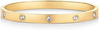 14K Gold Plated Love Bangle Bracelets for Women | Waterproof Stainless Steel Cubic Zirconia Hinged Bracelet Dupe