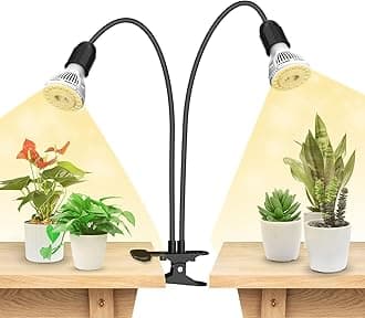 LED Grow Lights for Indoor Plants, Lifetime Free Bulb Replacement, 300W Full Spectrum Dual Gooseneck Clip Plant Grow Light with Optical Lens for High PPFD Growing Power Lamp,No Timer