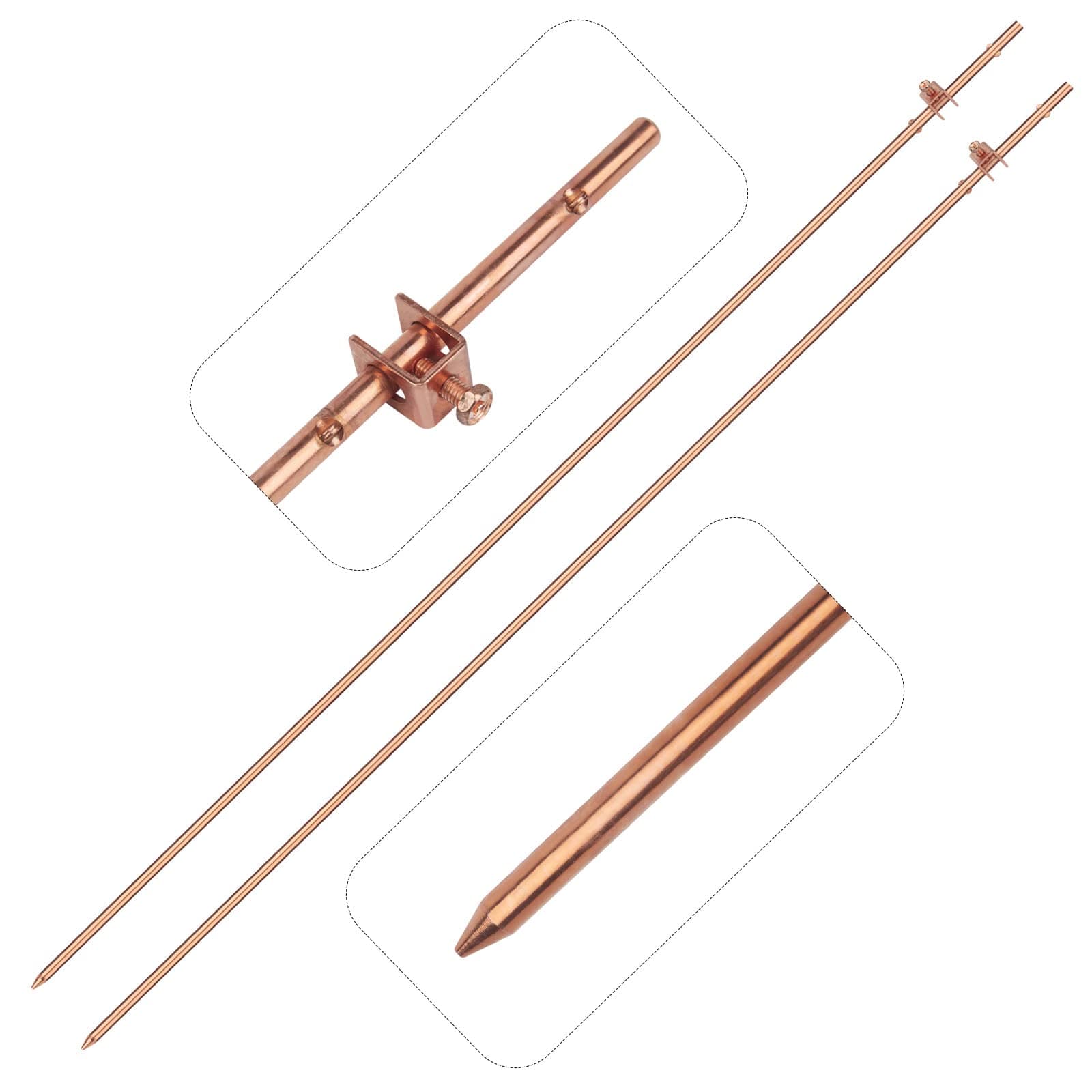 2 Pack 4' Ground Rod - 3/8" Copper Bonded Grounding Rod with Wire Clamp, Earth Rod Great for Electric Fences, Antennas, Satellite Dishes, and other Grounding Needs