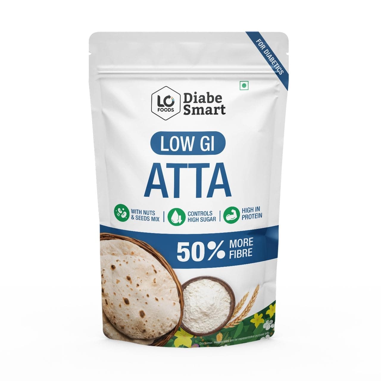 DiabeSmart Sugar Care Atta 2 Kg | 50% Better Sugar Control | Low GI Multigrain Atta for Sugar Release Control | Tested on Diabetics | Diabetic Atta For Diabetic Care | High Fiber Flour