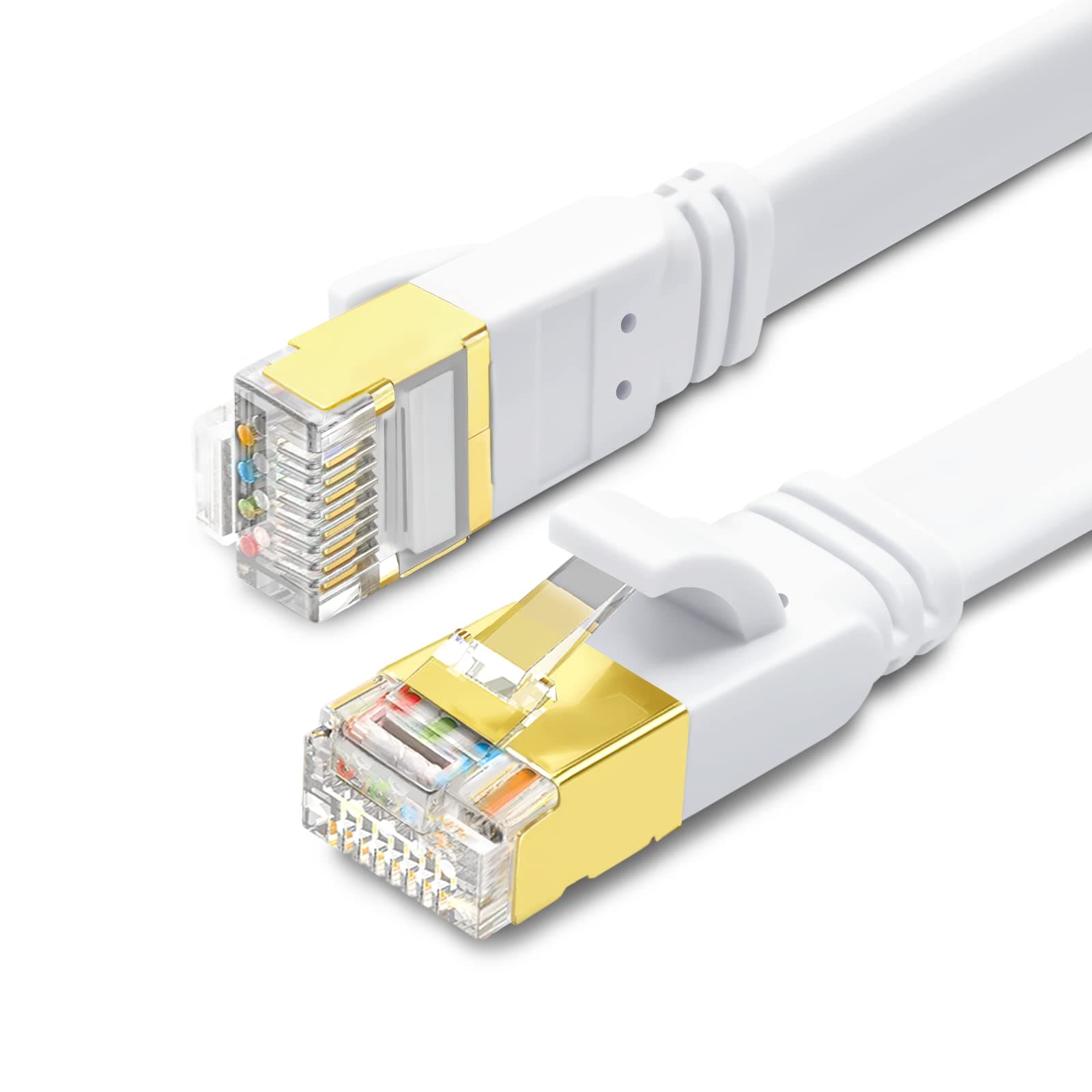 Ethernet Cable 3M CAT 8 Internet LAN Cable Flat Dual Shielded S/FTP 40Gbps 2000MHz Gigabit Network Cable with Gold Plated RJ45 Connector for Gaming PC,WiFi Extender,Router, X box(White, 3m)