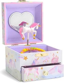 Jewelkeeper Jewelry Box for Girls with 1 Drawer - Unicorn Musical Jewelry Boxes, Beautiful Dreamer Tune, Spinning Unicorn Doll, Little Girl Music Box, Gifts for 5 Year Old Girls, Engineered Wood