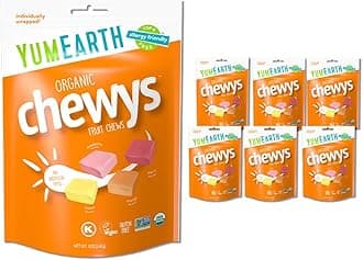 YumEarth Organic Chewys Fruit Flavored Candy Chews, 5oz. (Pack of 6), Allergy Friendly, Gluten Free, Non-GMO, Vegan, No Artificial Flavors or Dyes