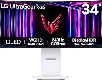 Ultragear Curved OLED Gaming Monitor 34GS95QE, 34 Inch, 1440p, 240Hz, 0.03ms, OLED Display, HDR 10,NVIDIA G-Sync Compatible & AMD FreeSync, Smart Energy Saving, DisplayPort, HDMI