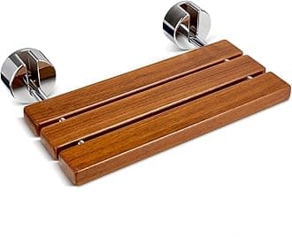 OasisSpace 20" Teak Folding Shower Seat Bench, Medical Wall Mounted Fold Down Shower Seat, 400 lbs Capacity, Teak Shower Bench for Inside Shower Foldable Bathroom Stool Seating Chair