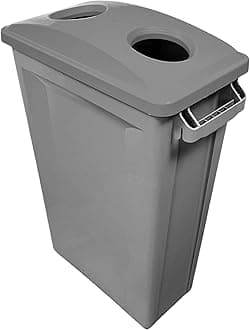 Chabrias Ltd 87 Litre Slim Bin Recycling Container, Space Saving Design, Rectangular for Home, Office, Kitchen – Commercial Product Vented Slim Waste Receptacle Bin (1, Grey & 2 Hole Grey Lid)