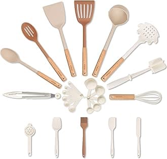 CAROTE Silicone Cooking Utensils Set, 26Pcs Kitchen Utensils Set with Wooden Handle, Kitchen Gadgets for Non-Stick Cookware, Heat Resistant Spatula Set, Large, Pink