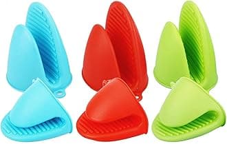 3 Pairs Mini Oven Mitts Gloves Silicone Heat Resistant Cooking Pinch Mitts Potholder for Kitchen Cooking & Baking (Red, Blue and Green)