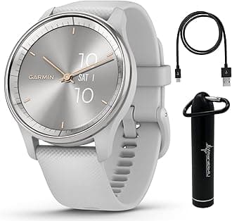 Wearable4UGarmin vivomove Trend 40 mm Smartwatch, Silver Stainless Steel Bezel with Mist Gray Case - 2023 Unisex Analog Fitness Hybrid Watch with Smart Notifications, Touchscreen E-Bank Bundle