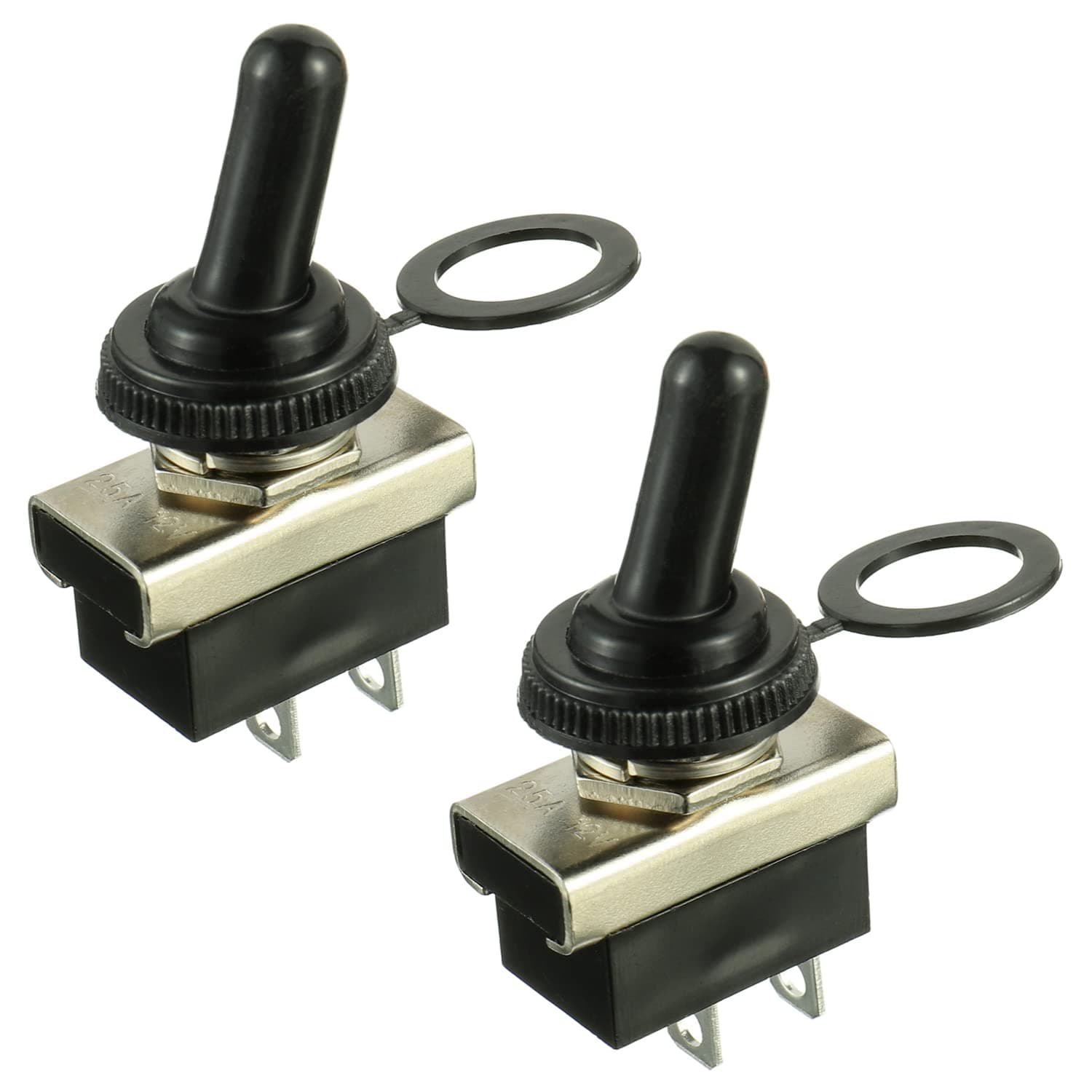 KN3(D)-101 Metal Toggle Switch On/Off 12V 25A 2 Position 2 Pin Waterproof with Rubber Cover (2 Pcs)