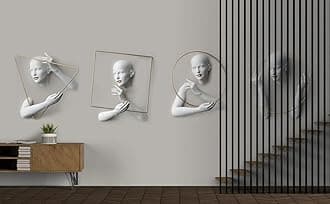 3D Coiffeur Wallpaper Peel and Stick, 3D Wall Mural for Bedroom, Embossed Look Woman Faces Mural, 3D Look Wallpaper, Wall Decor Mural (3D Women Faces)