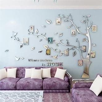 3D Tree Wall Stickers - DIY Photo Frame Tree Wall Decal Family Photo Frame Sticker Murals Wall Decor Living Room Bedroom TV Background Home Decorations (XL:109 * 79in,Silver Left)