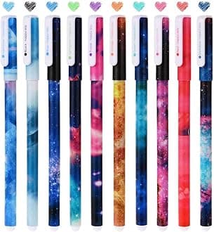 OFFCUP Cute Colour Pens, 10pcs Starry Sky Gel Pens, 0.38mm Roller Ball Pen Colourful Gel Ink Pen for Kids Girls Boys Children Students Teens Office Gifts Fine Point