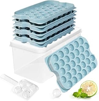 Ice Cube Trays with Lid and Bin, BPA-Free Round Ice Cube Mold - Easy Release Stackable Ice Ball Maker for Cocktail,Whiskey and Drinks(0.8 in/128 balls&box)
