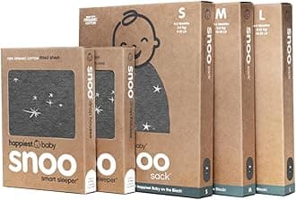 Happiest BabyThe Big Bundle 100% Organic Cotton - Includes 3 SNOO Sacks and 2 SNOO Bassinet Fitted Sheets (Charcoal Stars)
