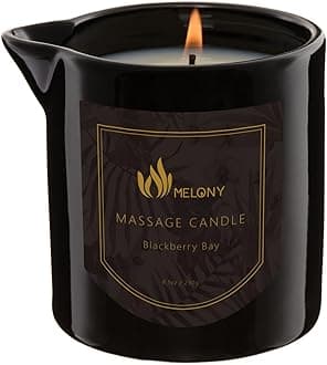 MELONY Massage Oil Candle for Pure Relaxation- 8.1 oz- Moisturizing Essential Oil Body Massage Candle for Home Spa- Amazing Gift for Women & Men (BlackBerry & Bay)