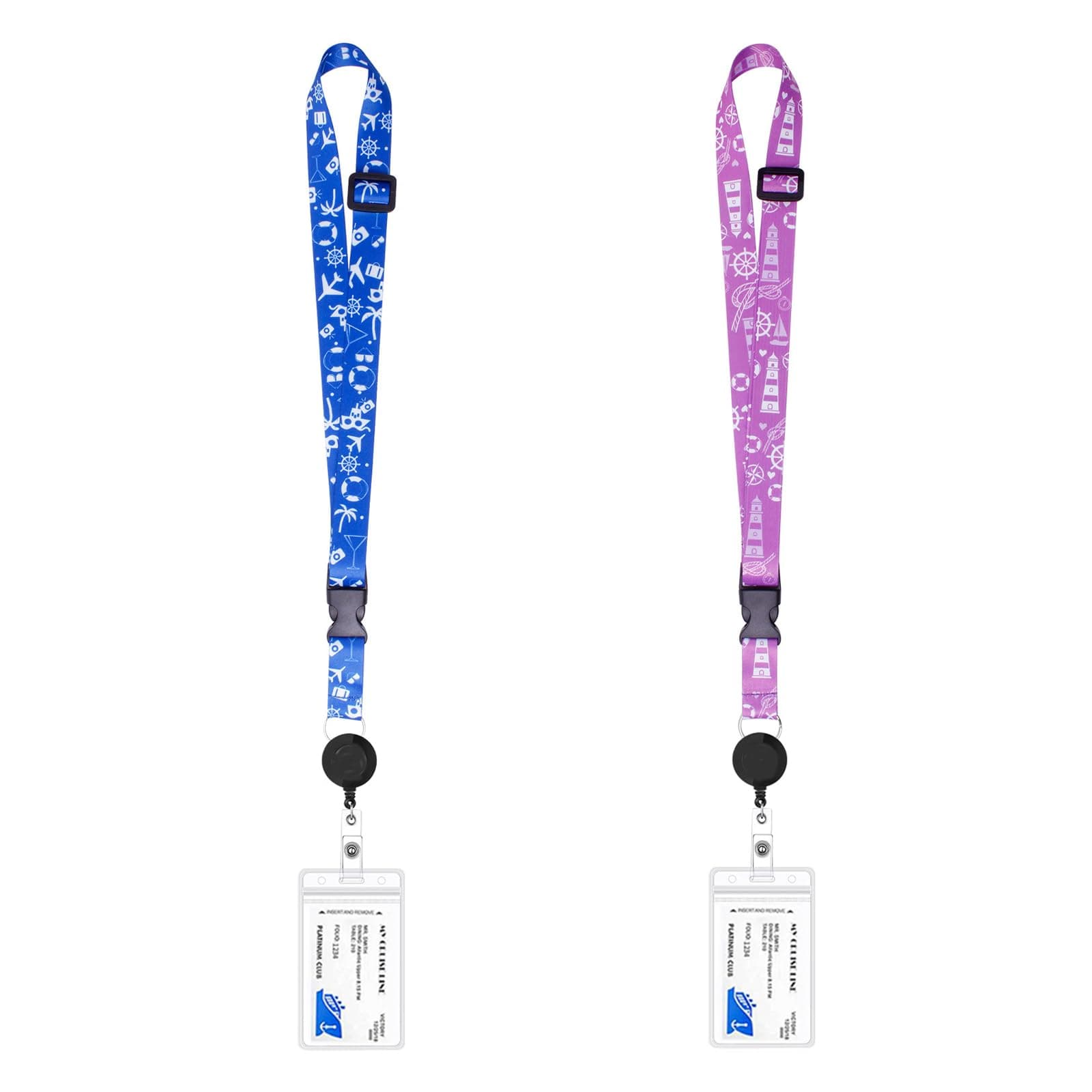 Adjustable 2-Pack Retractable Lanyards with Protector, Waterproof - Perfect for Cards, Cruise Ship, Nurse, Teacher, Student