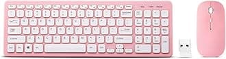 Wireless Keyboard and Mouse Combo, Compact Quiet Wireless Keyboard and Mouse Set 2.4G Ultra-Thin Sleek Design for Windows, Computer, Desktop, PC, Notebook, Laptop (Pink)