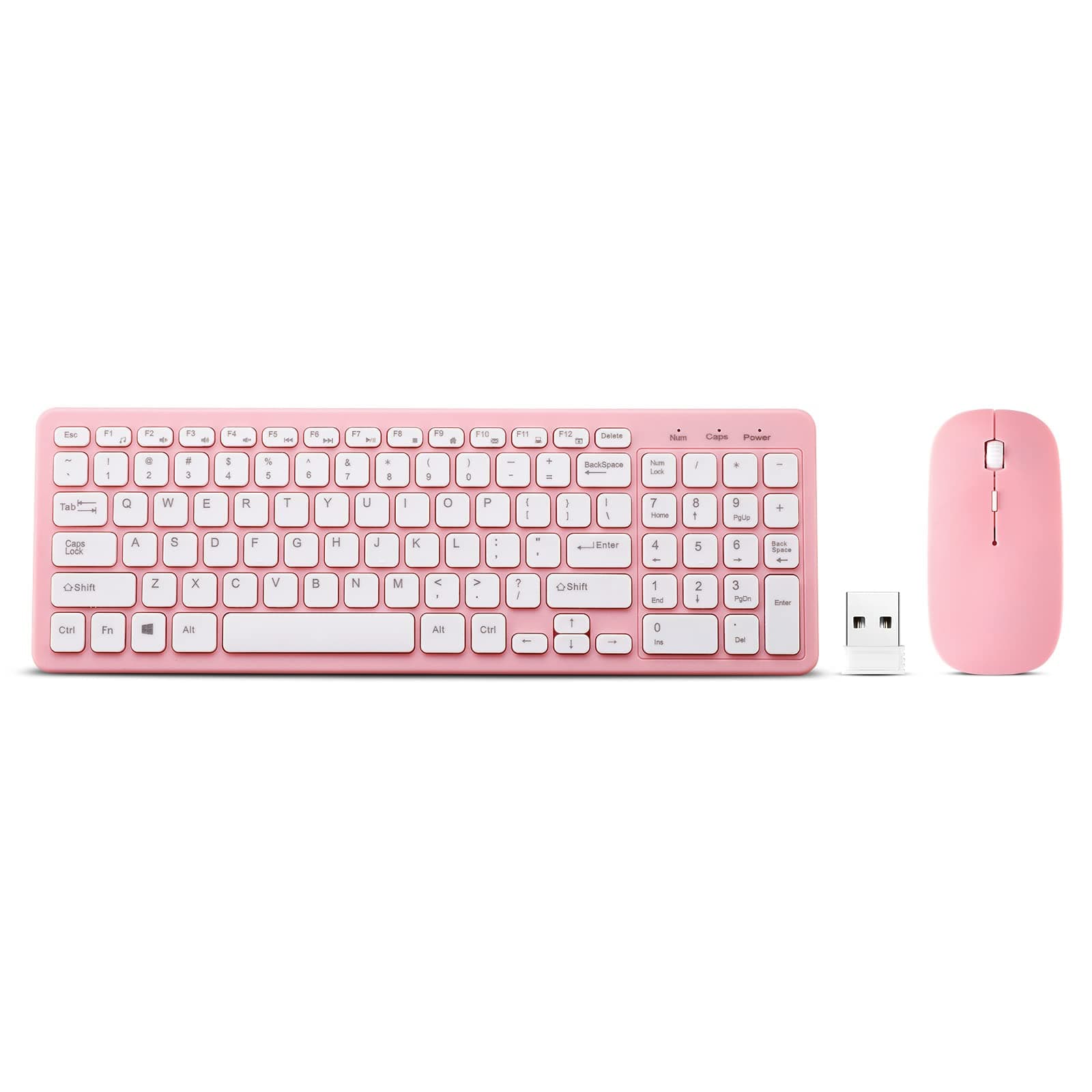 Wireless Keyboard and Mouse Combo, Compact Quiet Wireless Keyboard and Mouse Set 2.4G Ultra-Thin Sleek Design for Windows, Computer, Desktop, PC, Notebook, Laptop (Pink)