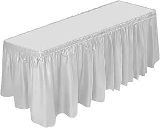 DecorRack Table Skirt, 29 in x 14 ft -BPA Free- Plastic Tableskirt, Disposable, Reusable, Rectangular Tablecloth Skirt, White (1 Pack)