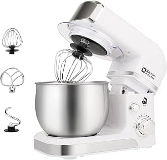 Stand Mixer,3.2Qt Mini Electric Food Mixer,6 Speeds Portable Lightweight Kitchen Mixer for Daily Use with Egg Whisk,Dough Hook,Flat Beater (White)