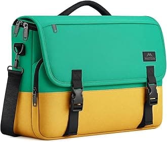 School Bag, 15.6 inch Messenger Bag Lightweight Men's Laptop Briefcase with Adjustable Shoulder Strap, Water Resistant Crossbody Satchel Computer Case for College Work, Yellow & Green