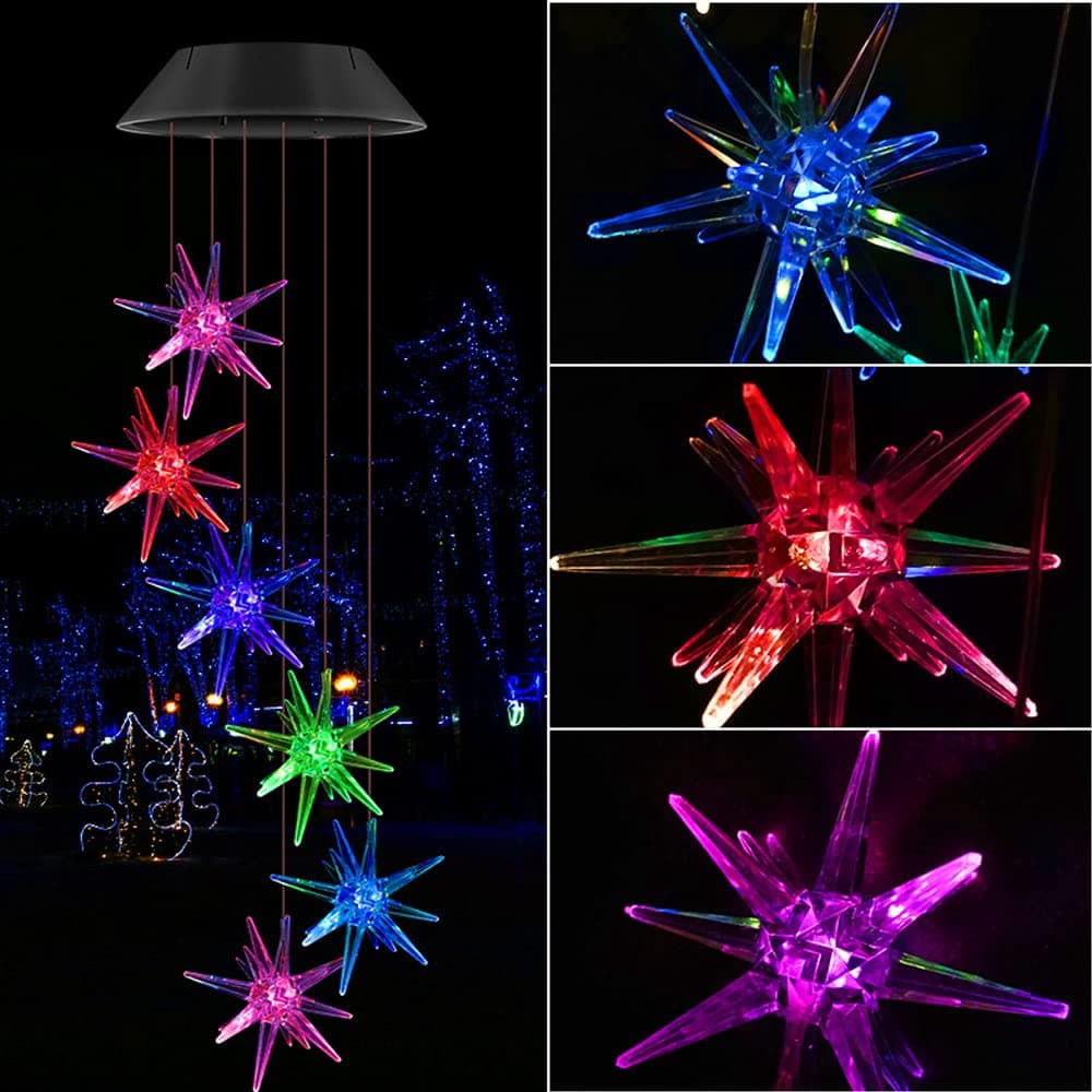 Lainin LED Solar Wind Spinner Color Changing Urchin Star Wind Chime Lamp for Home Outdoor Garden Patio, Mother's Day