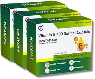 Vitamin E 400mg Softgel Capsules | E-Vitaz 400 -For Hair, Skin and Nail Care | Pack Of 9 (90 Capsule)