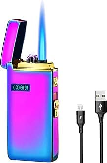 Arc Jet Flame Torch Lighter - 2 in 1 Electronic Refillable Butane, USB Rechargeable With Battery Indicator, Windproof Infinity Electric Plasma Cycle Charge (Ice Rainbow)